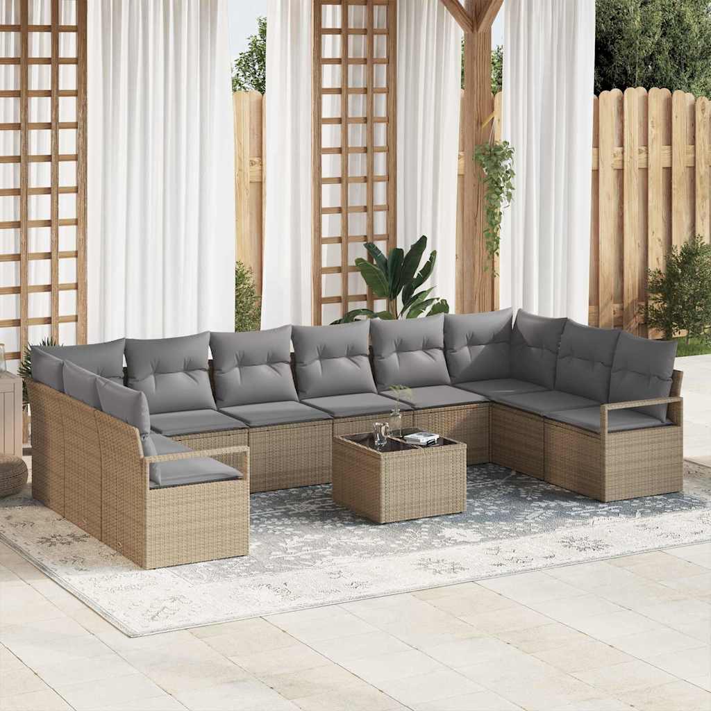 Garten-Sofa-Set mit Kissen 11 pcs Beige und Hellgrau
